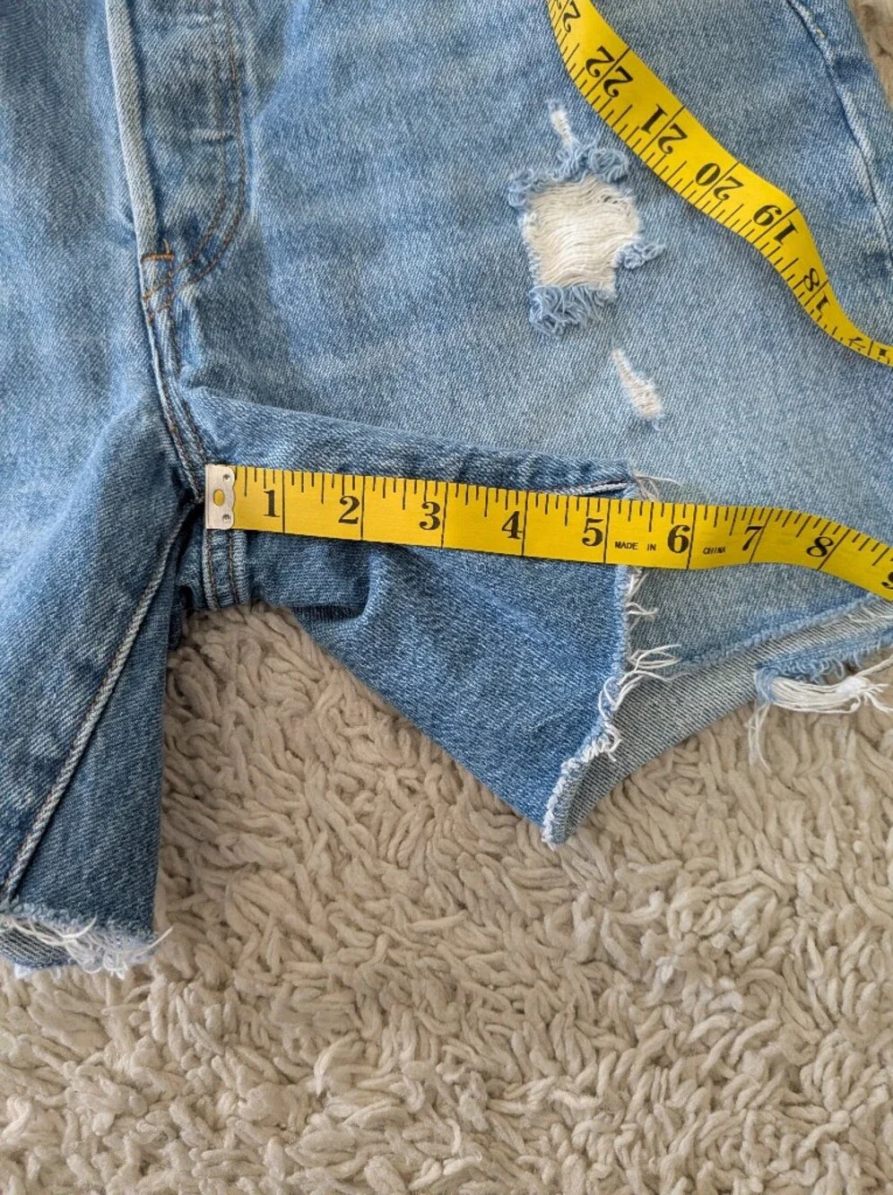 Levi's Big E 501 Distressed High Rise Denim Cut-Off Raw Hem Shorts
